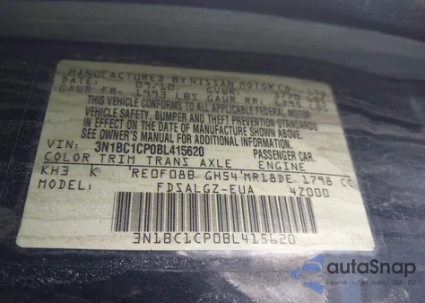 2011 Nissan Versa 1.8Sl из США, поврежденный, VIN 3N1BC1CP0BL415620